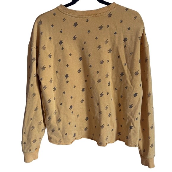 Junk Food Women's Small S Yellow Cropped Sweatshirt Lightning Bolt Print Raw Hem - Picture 10 of 11